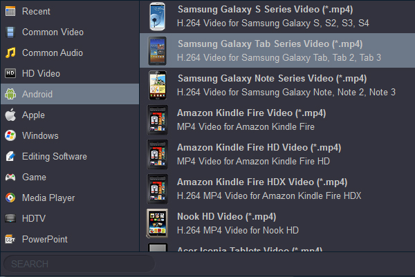 Convert MOV/MKV/AVI to Samsung Galaxy Tab Pro best video format