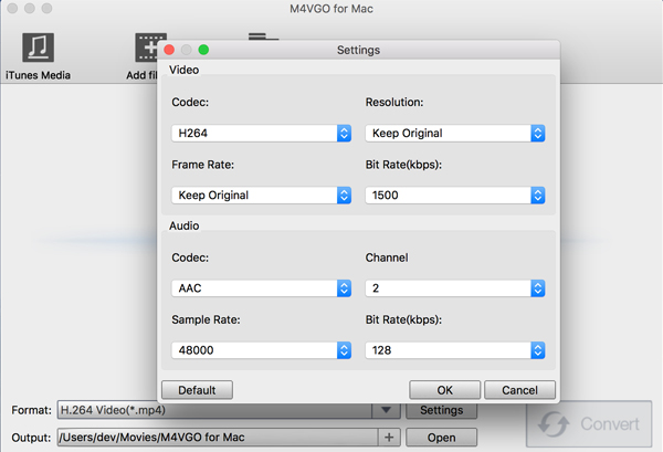 Acrok M4VGO Converter-Settings