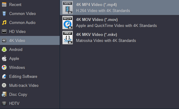 Convert 4K video to 4K MP4, MOV or MKV