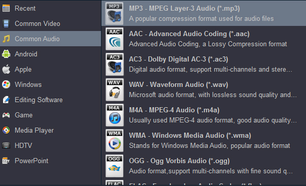 Convert WAV, APE, FLAC, M4A, AC3, MKA, OGG, MP2, MPA, AIFF, DTS, AU to Honda USB supported audio format
