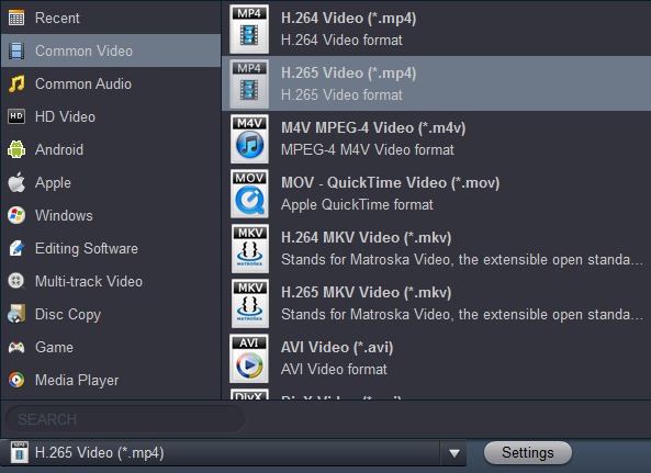 Convert M2TS to H.265 video