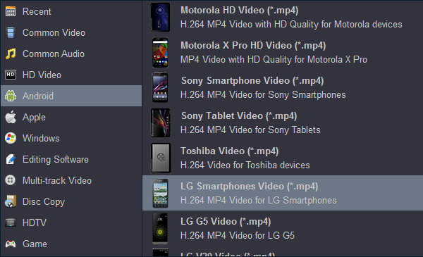 LG G6 supported format - H.264 MP4