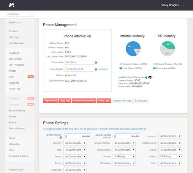 HTC Spyware interface