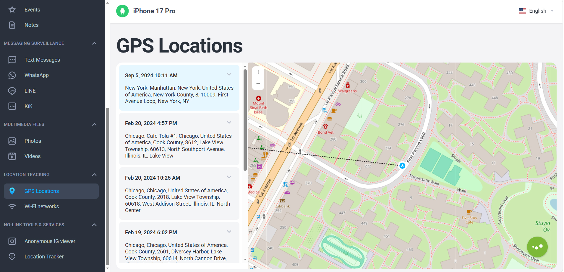 Track iPhone 17 location by using iPhone Monitoring App