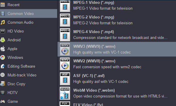 Convert H.265/HEVC to Windows Media Player supported format