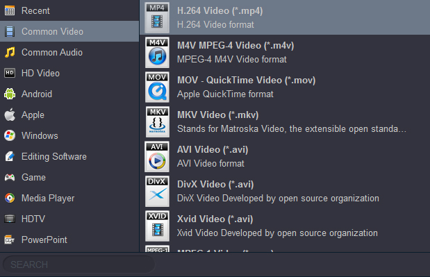 Choose output video format from Acrok MXF Converter