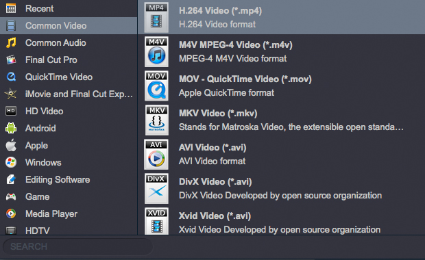 Choose output video format from Acrok MTS Converter for Mac